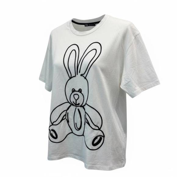 Zara womans White T-Shirt with Bunny Outline size S never worn - Picture 2 of 6